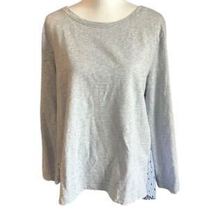 Talbots Plus Top Women's 1X Gray Knit Mixed Media Striped Polka Dot Accent